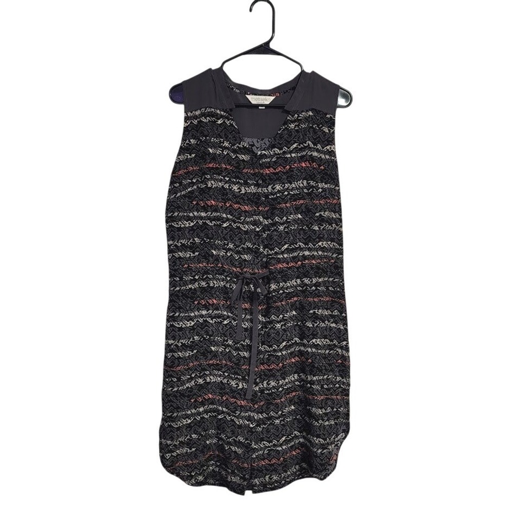 METISEKO Natural Silk Sleeveless Shift Dress Grey Print Mulberry Skil M